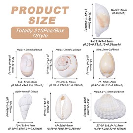 Beadthoven 210pcs/Box Natural Shell Pendant Beads 7 Style Ocean Beach Shell Charms Drilled Shell Beads for Necklace Bracelet Wind Chime Fish Tank Home Party