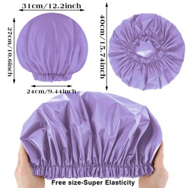 2 PCS Large Shower Cap for Braids - Waterproof Shower Cap for Women, Reusable XL Plastic Shower Caps Jumbo Bath Bonnet for Long Thick Curly Hair, Locs, Twist Braids (Pink, Purple)