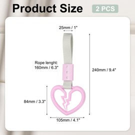 PATIKIL 2Pcs Broken Heart Shaped Car Handle Straps, Car Hanging Accessories Bumper Warning Ring Drift Charm for Auto Bus Decor Interior Exterior Decoration, Pink