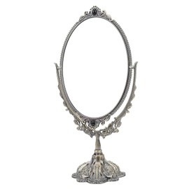 Naroote Espejo de Maquillaje Retro de Metal, Espejo Cosmético Antiguo Vintage, Rotación de 360° de Doble Cara para Vestidor de Baño, Dormitorio, Decorativo de Aleación de Zinc de Estilo Europeo para