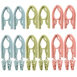 Pack of 12 Foldable Clothes Hangers Travel Hanger with Clip Portable Travel Folding Plastic Hanger for Home Hotel Travel Outdoor Camping 3 Colours