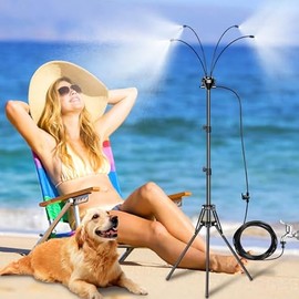 Standing Misters for Outside Patio - Adjustable 5.3FT Portable Misting System Cooling Outdoor 32.8Ft Stand Misting Long Water Line for Kids Mist Playing, Patio Cooling, Backyard, Porch, Sprinkler