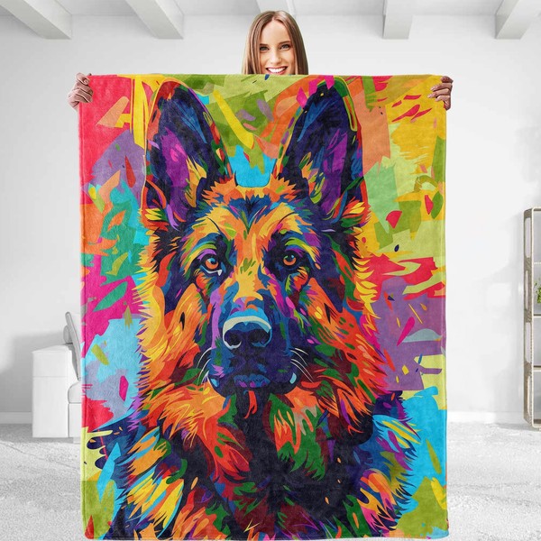 Vibrant German Shepherd Throw Blanket - Soft Plush, Lightweight, Warm,