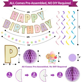 Macaron Happy Birthday Banner Candyland Hanging Swirls Colorful Flag Bunting Circle Confetti Honeycomb Ball for Birthday Party Decorations