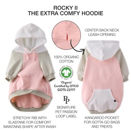 Pet Passion Rocky II - The Extra Comfy Hoodie, Organic Cotton and Recycled Poly Dog Hoodie Pet Coat Sweater for Small, Medium, Large Dogs​​, Pink Color Block, Medium