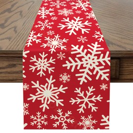 Sungeek Linen Christmas Table Runner, Merry Christmas Table Runner, Kitchen Dining Table Decoration for Indoor and Outdoor Holiday, Party, Living Room Decor, 30 x 180 cm (Snowflake)