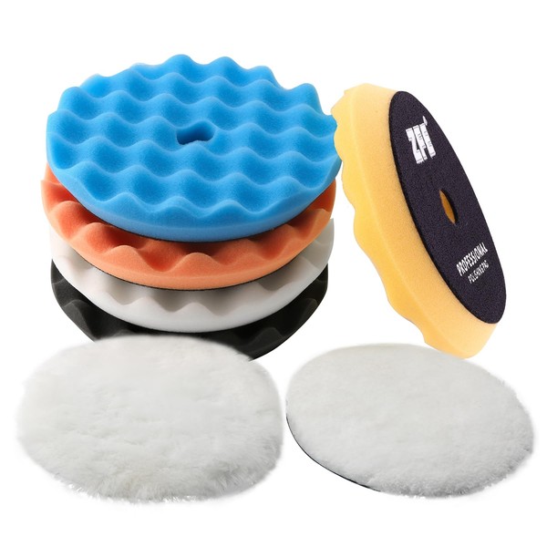Buffing Polishing Pads, ZFE 7Pcs 6"(150mm) Waffle Foam Buffing Pads