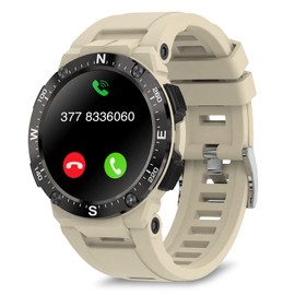 Bebinca Smartwatch Herren Sport 1.3" Freisprechanrufe tätigen und empfangen Bluetooth Mikrofon, Musik hören Lautsprecher 128 MB, Fitness Tracker 5ATM Wasserdicht IOS/Android (Beige)