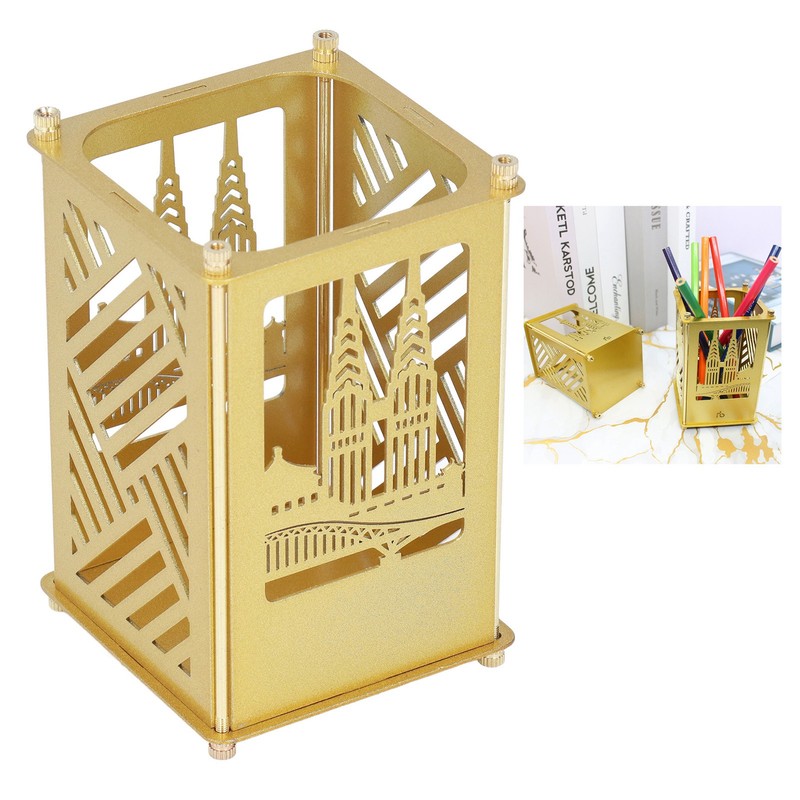 Metal Pen Holder Multifunctional Easy Assembly Glossy Golden Surface Plating