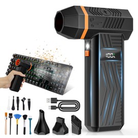 EVEAGE Compressed Air Duster, 180000RPM 4-Gear Adjustable Electric Air Duster with Display Screen & LED Light, 5000mAh Rechargeable Cordless Air Blower for Keyboard/PC/Car/Home Cleaning Reusable
