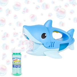 Handheld Shark Bubble Blower with Music – Squeeze-Activated Bubble Maker for Kids, 4oz Non-Toxic Solution Included, Fun for Outdoor Play, Pool Parties, Birthdays, Beach Days, Summer Fun, Ages 3+