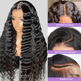 26 Inch 9 x 6 Glueless Deep Wave Wig Real Hair Women, Wear and Go Glueless Wig Human Hair Pre-Plucked, 180 Density Natural Brazilian Curly Wig Women's Real Hair Precut (65 cm)