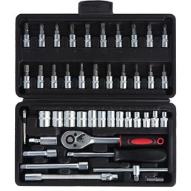 YUKABAN 46 Pieces 1/4 inch Drive Socket Ratchet Wrench Set, with Bit Socket Set Metric and Extension Bar for For Car Repair, Bicycle, Motorcycle Repair and Household with Storage Case (Black)