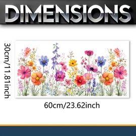 Decorative Window Decals, Floral Garden Design with Colorful Wildflowers, Self-Adhesive Glass Stickers