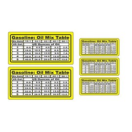 (Set of 5) Oil Gas Mixture Ratio Chart Decal Sticker 40:1 50:1 P166 (2) That are 2.5" x 5" (3) That are 1.3" x3"