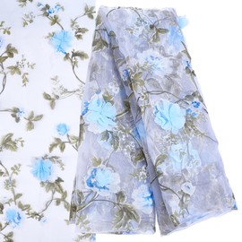 GORGECRAFT 55Inch Embroidered Flower Fabric 3D Organza Gold Floral Chiffon Rose Leaves Vintage Lace Fabric Embroidery Applique Ribbons for Sewing Wedding Bridal Cloth DIY Crafts Supplies