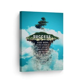 Smile Art Design Success Tree Inspiring Island Sky Motivational Canvas Wall Art Inspirational Wall Art Entrepreneur Quote Canvas Print Modern Office Living Room Decor Artwork Gift Ready to Hang 28x19