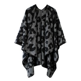 Women's Vintage Pattern Open Front Poncho Cape Shawl Winter Shawl Wraps (Series 17-Black)