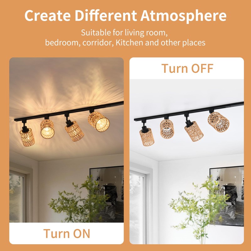 AIBISOD 4-Pack H Track Light Heads, Modern Rattan Track Lighting