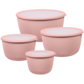 BoxedHome 4.97 Quarts Mixing Bowls with Lids Set, 4 Packs BPA-Free Plastic Prep Bowls for Kitchen, Dishwasher & Microwave Safe, Pink