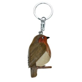 Unbekannt Wooden and Metal Robin Keyring Garden Bird, brown
