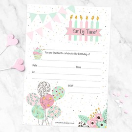 Pretty Pastel Party - Invitation Notelet 143 x 205mm, Perfect for Girls/Boys Kids Birthdays, Celebrations, Parties Pack of 20 - Envelopes Included. Easy to Send (28 0004)
