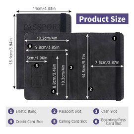 Rhoyee Passport Holder for Travel – RFID Blocking Waterproof Passport Wallet with Card Slots & Secure Strap, PU Leather Passport Cover for Men & Women, Lightweight Travel Organizer (Black)