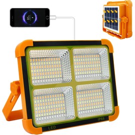 CREATESTAR 100W LED Solar Work Light Portable,10000LM LED Camping Light Portable Floodlight with Solar Panel,4 Light Modes, Applicable to Outdoor for Emergencies, Construction site, Camping, Garage