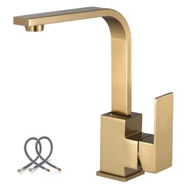 WOWOW Brushed Gold Bar Faucet Single Handle Bar Sink Faucets Stainless Steel Small Kitchen Faucet with Supply Hose Mini Bar