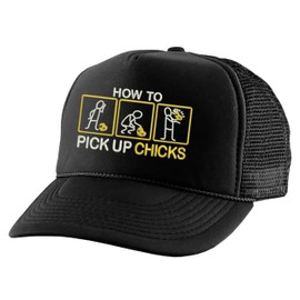 ALLNTRENDS How to Pick Up Chicks Hat Funny Embroidered Trucker Cap (Black)