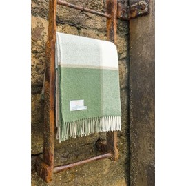 Tweedmill Lifestyle Block Check Throw/Blanket 100% Pure New Wool Olive Green 150x183cm Made in the UK