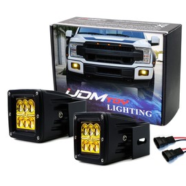 iJDMTOY Yellow LED Pod Fog Lamp Kit Compatible with Ford 2015-20 F150, 2017-22 F250 F350, Includes (2) 24W High Power LED Cubes, Foglight Location Mounting Brackets & Wiring/Adapter Harnesses