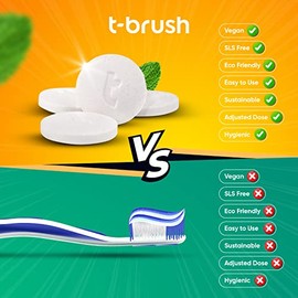 T-brush Whitening Travel Toothpaste Tablets - Natural Ingredients, SLS Free, Gluten Free, Cruelty Free, Eco Friendly Packaging, Vegan - 90 Tablets (Ac