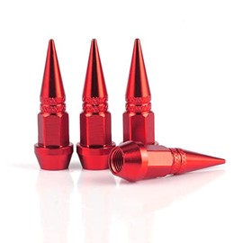 SINGARO 45mm Spiked Aluminum Stem Valve Caps,4PCS Dustproof Tire Wheel Stem Caps for Cars,SUVs,Trucks Bicycles and Motorcycles(Red)