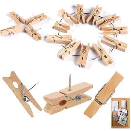 Wooden Pegs, with Pins, Pack of 100, Natural Wooden Push Pins Clips, Push Pins, Wooden Thumbtacks, Drawing Pins for Cork Boards, Crafts, Offices, Home