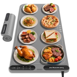 Extra Large Food Warming Pad,One-Touch Fast Electric Heating Tray,15x31.6"Rapid Heating Plate with Hanging and Foldable Storage,Portable Food Warmer for Parties, Buffets,Home Use and Travel (grey)