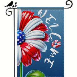 BlissYard Patriotic Flower Welcome Garden Flag Independence Day 4th of July Welcome Garden Flag 12x18 Inch Double Sided Outside Patriotic Memorial Day Daisy Flower Yard Outdoor Decoration