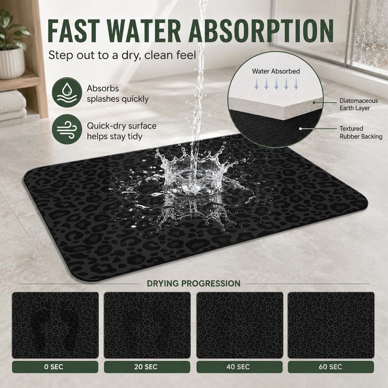Natural Diatomaceous Earth Bath Mat, Ultra Thin Quick Dry Floor