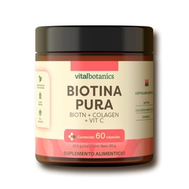 Biotina Pura + Colageno Hidrolizado con 60 capsulas. VitalBotanics. Suplemento Multivitaminico Con Biotina Colageno y Vitamina C para Hombre y Mujer. Vitaminas.