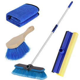 62'' Car Wash Brush with Long Handle, Scratch-Free Soft Bristles Sturdy Car Wash Mop, Extension Pole Cleaning Brush Kit Wash Towel Windshield Squeegee Wheel Tire Brush for Car Truck RV