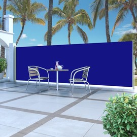 vidaXL - Adjustable and Retractable Side Awning (63"x196.9") in Blue Color - UV, Tear and Water-Resistant Polyester Fabric with Steel Frame - Ideal for Garden, Patio, or Balcony