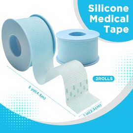 OK TAPE Silicone Medical Tape (2 Rolls) for Sensitive Skin,Waterproof Surgical Tape for Secures Dressings and Gauze,Pain-Free Removal Micropore Tape, First Aid Bandage Tape,1" x 5yd