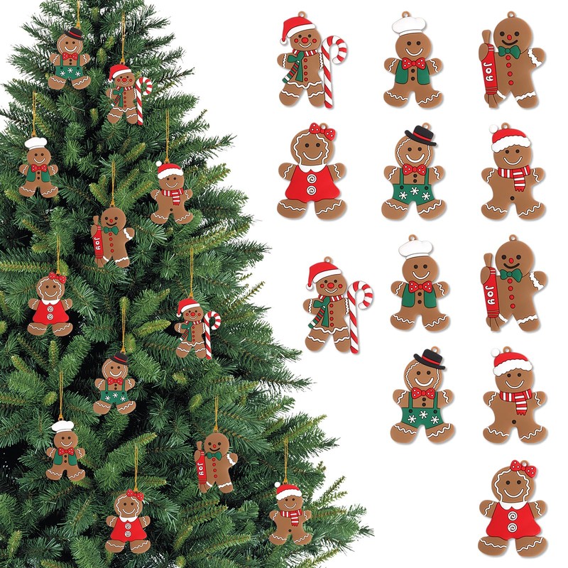 12PCS Gingerbread Ornaments, Ginger Man Ornament with Strings, Gingerbread Man