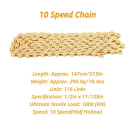 SPYMINNPOO 10 Speed Chain,116 Links 1/2inx11/128in Bicycle Chain Carbon Steel Bike Chain Gold