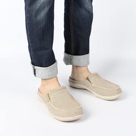Plantar Fasciitis Slippers for Men with Arch Support, Canvas Orthotic Slipper for Men, Slip on Clog House Slipper with Indoor Outdoor Anti-Skid Rubber Sole, Beige, 12