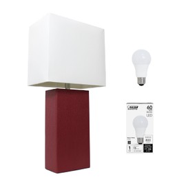 Elegant Designs LT1025-RED-LB Modern Leather Wrapped Table Lamp for Living Room, Hallway, Entryway, Bedroom, Office, Red, with Feit LED Bulb Included