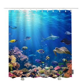 Olikked Ocean Shower Curtain 72x72 Inch Bathroom Curtains Tropical Undersea World Coral Fishes Turtle Shower Curtain Set Bath Accessories Fabric Waterproof