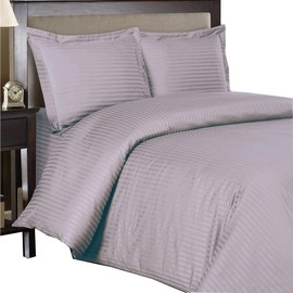 Royal Hotel Bedding Striped Duvet Covers 100% Soft and Breathable Cotton, 300 Thread-Count 3 Piece Duvet-Cover with Button Closure, Striped Comforter Cover Set - King Size, Purple