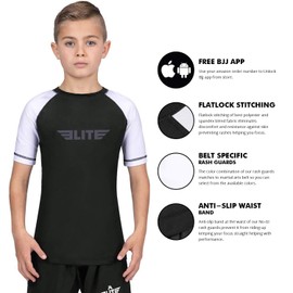 Elite Sports Rash Guards for Boys and Girls, Short Sleeve Compression BJJ Kids and Youth Rash Guard (White,Medium)