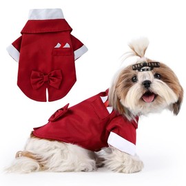 Norbi Dog Tuxedo Suit for Medium Dogs Bow Tie Wedding Outfit Prince Formal Party Tuxedo Pet Costume Red S